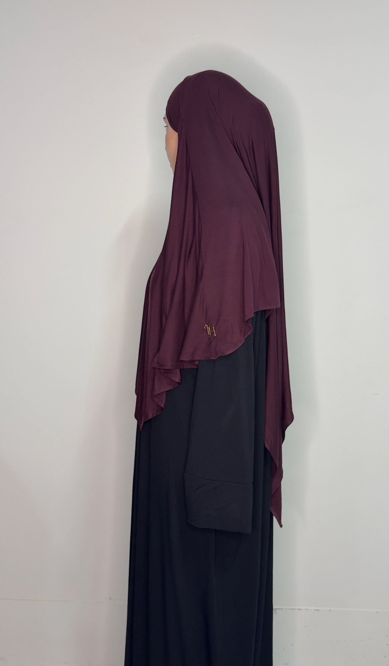 Short Bamboo Jersey Khimar - Burnt Burgundy