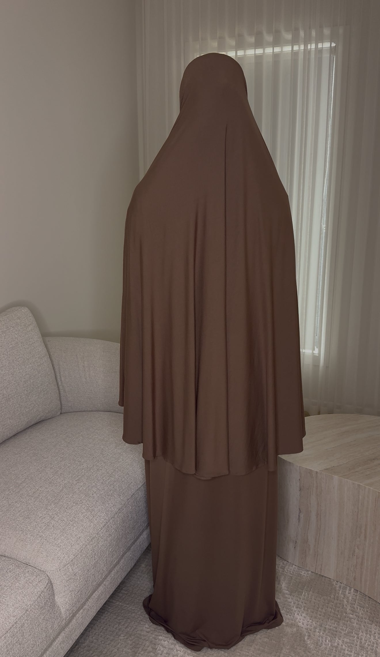 Bamboo Jersey Abaya & Jilbab Set - Deep Mocha