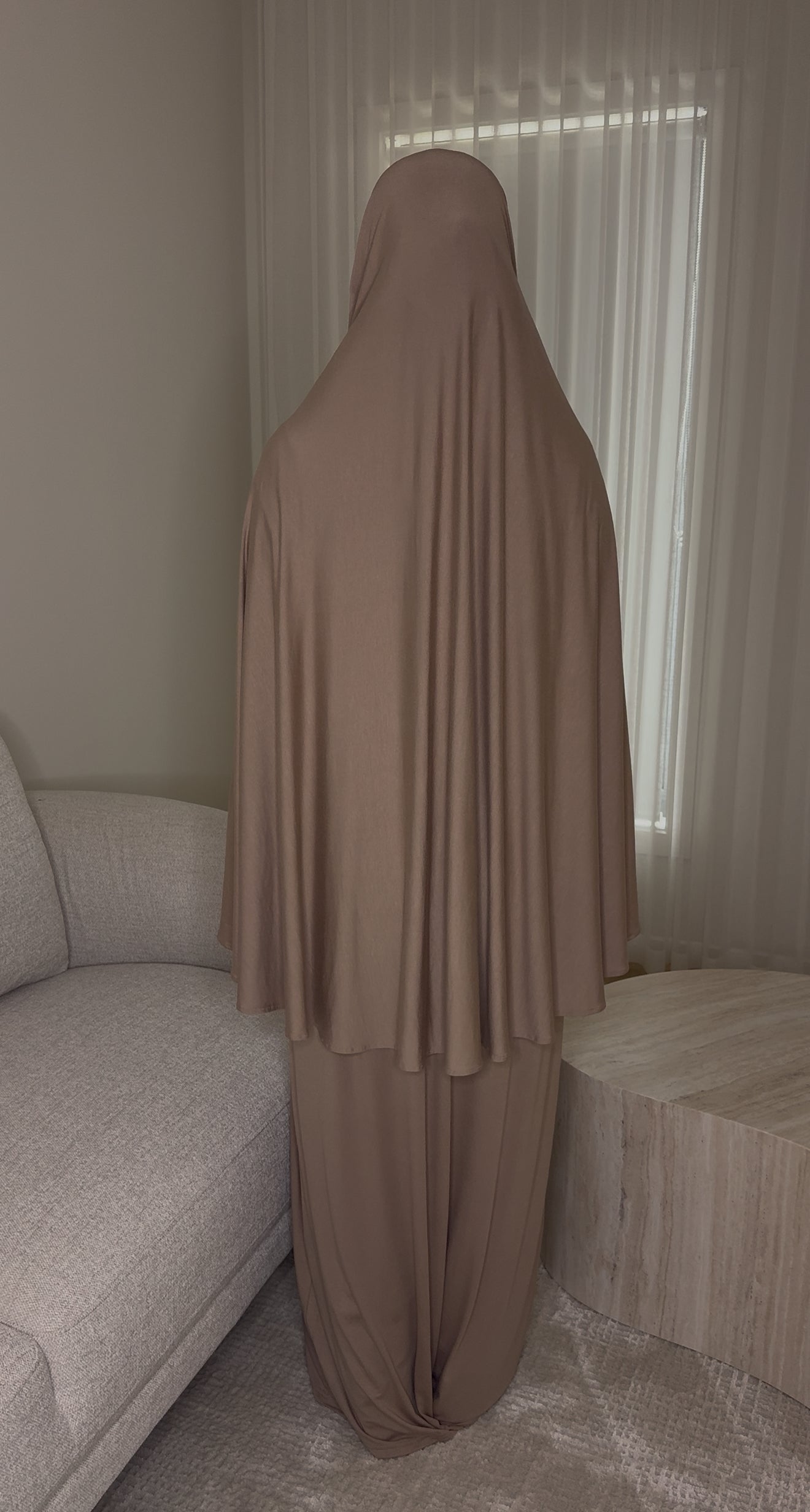 Bamboo Jersey Abaya & Jilbab Set - Beige