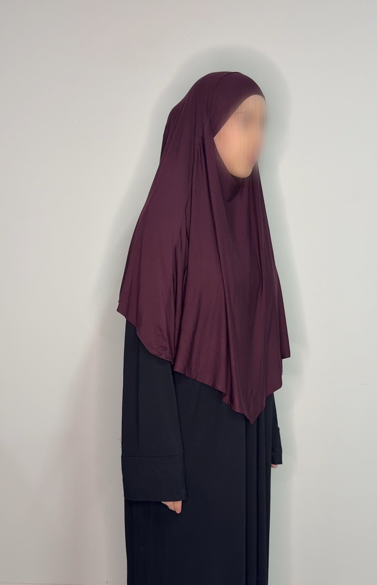 Short Bamboo Jersey Khimar - Burnt Burgundy