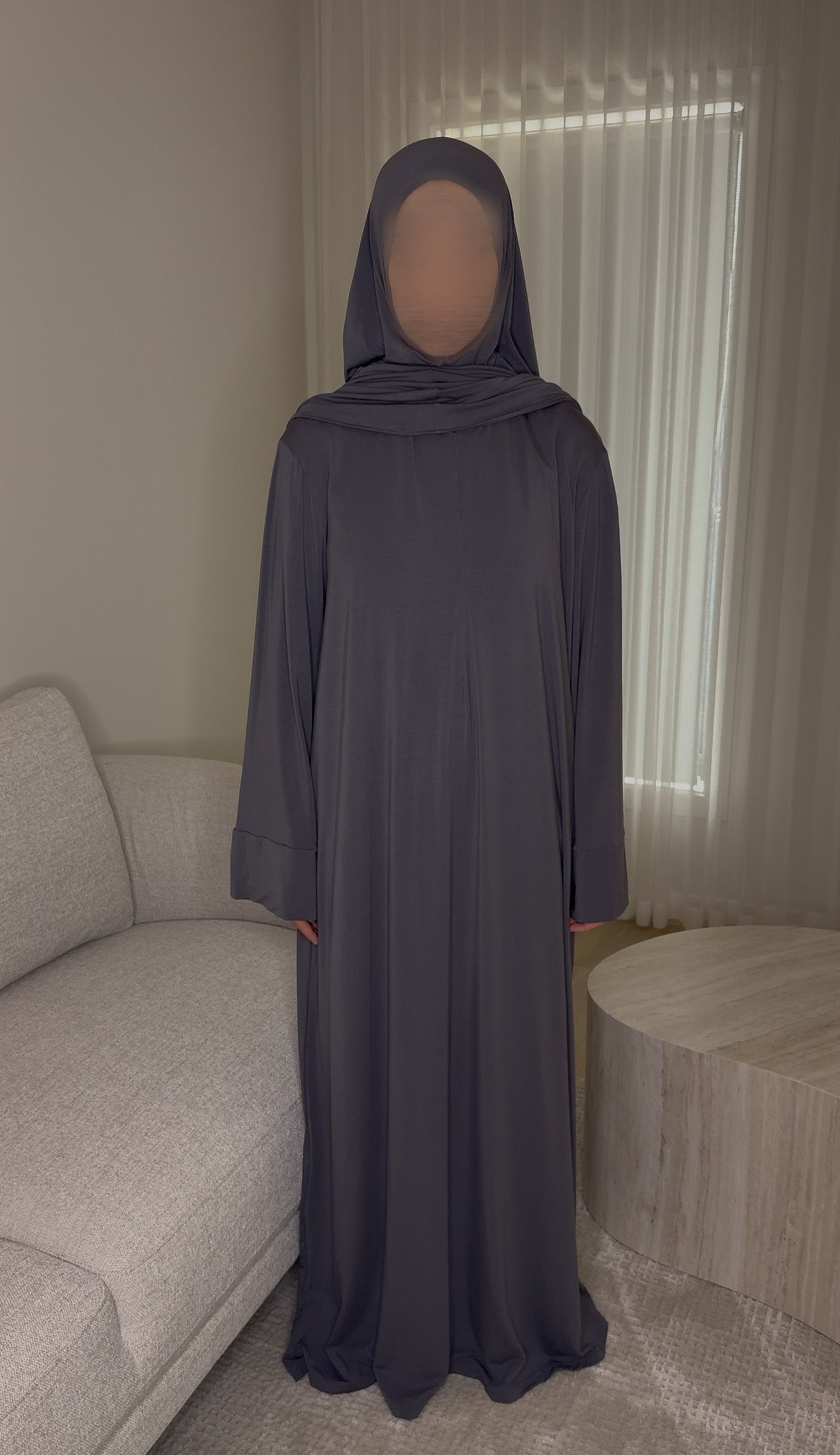 Bamboo Jersey Abaya & Jilbab Set - Iron Grey