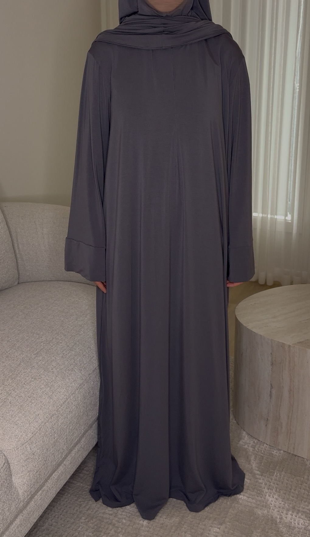Bamboo Jersey Abaya & Jilbab Set - Iron Grey