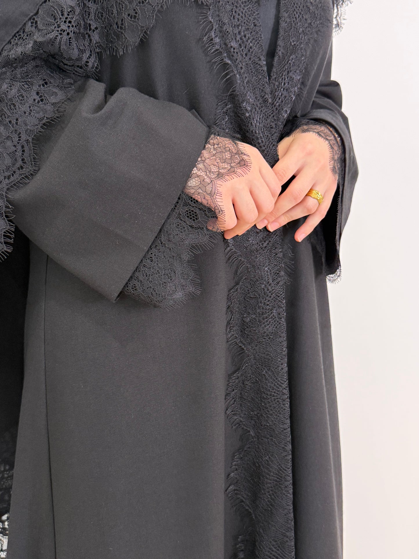 Black Lace Open Abaya