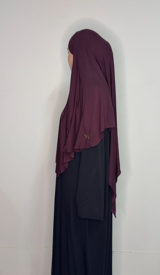Short Bamboo Jersey Khimar - Burnt Burgundy