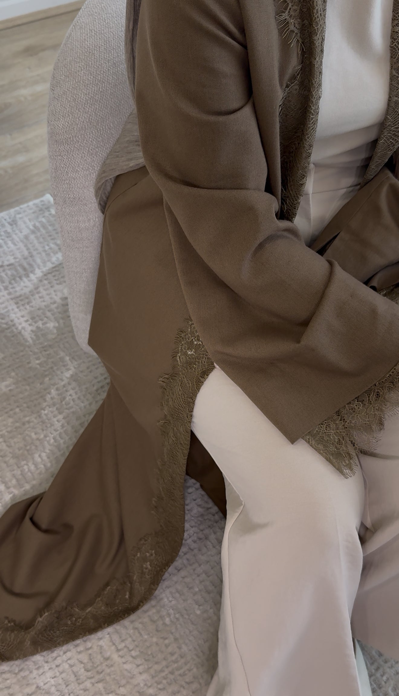 Brown Lace Open Abaya