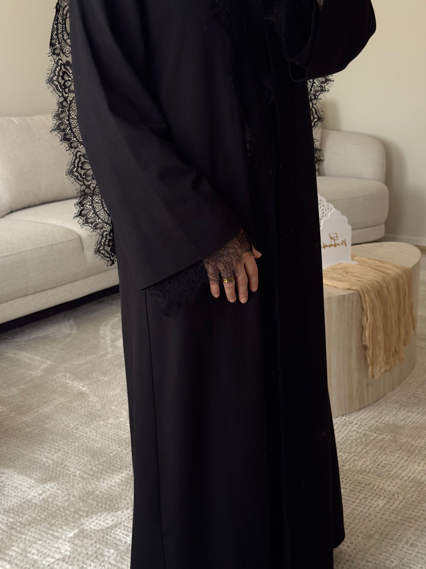 Black Lace Open Abaya