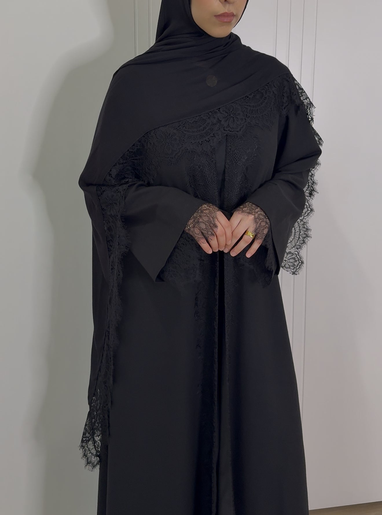 Black Lace Open Abaya