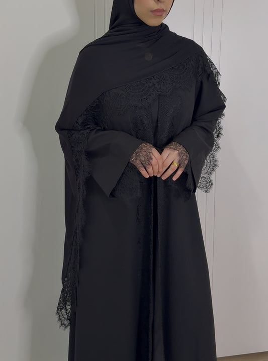 Black Lace Open Abaya