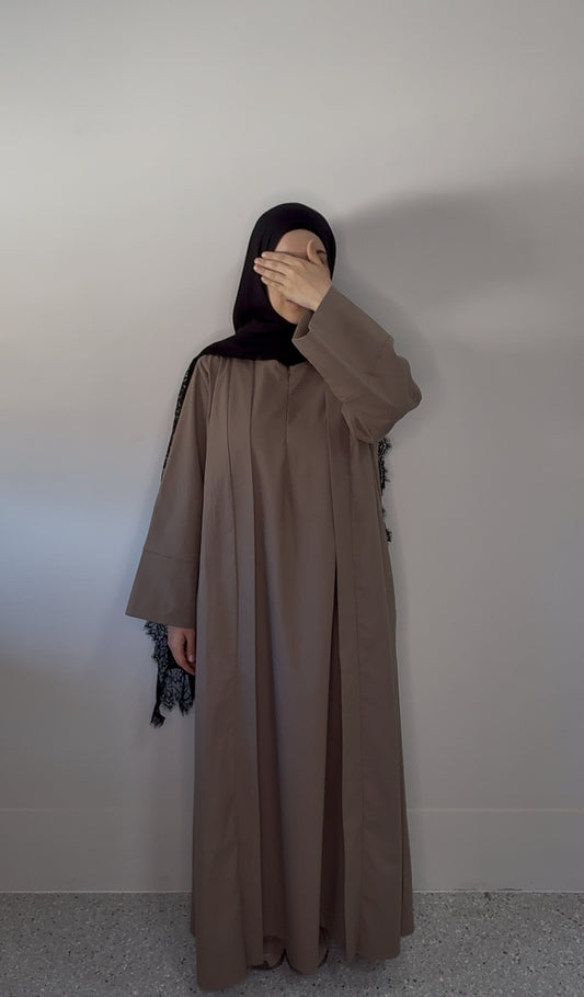 Essential Linen Open Abaya - Mocha