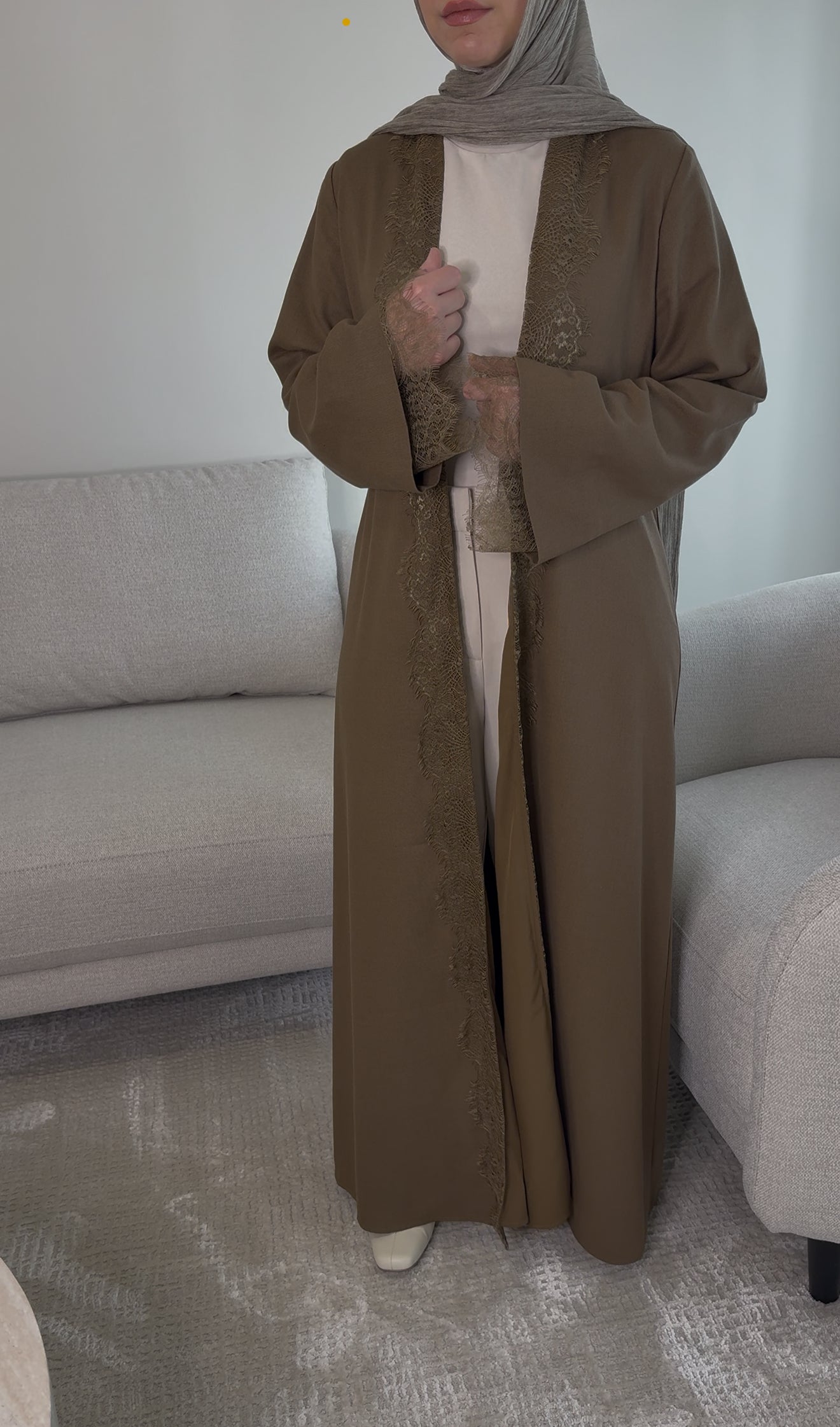 Brown Lace Open Abaya