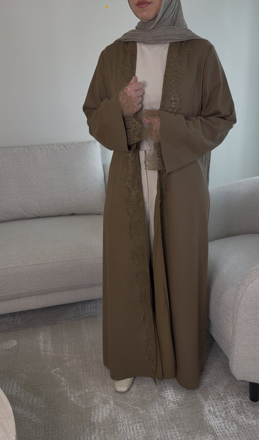 Brown Lace Open Abaya