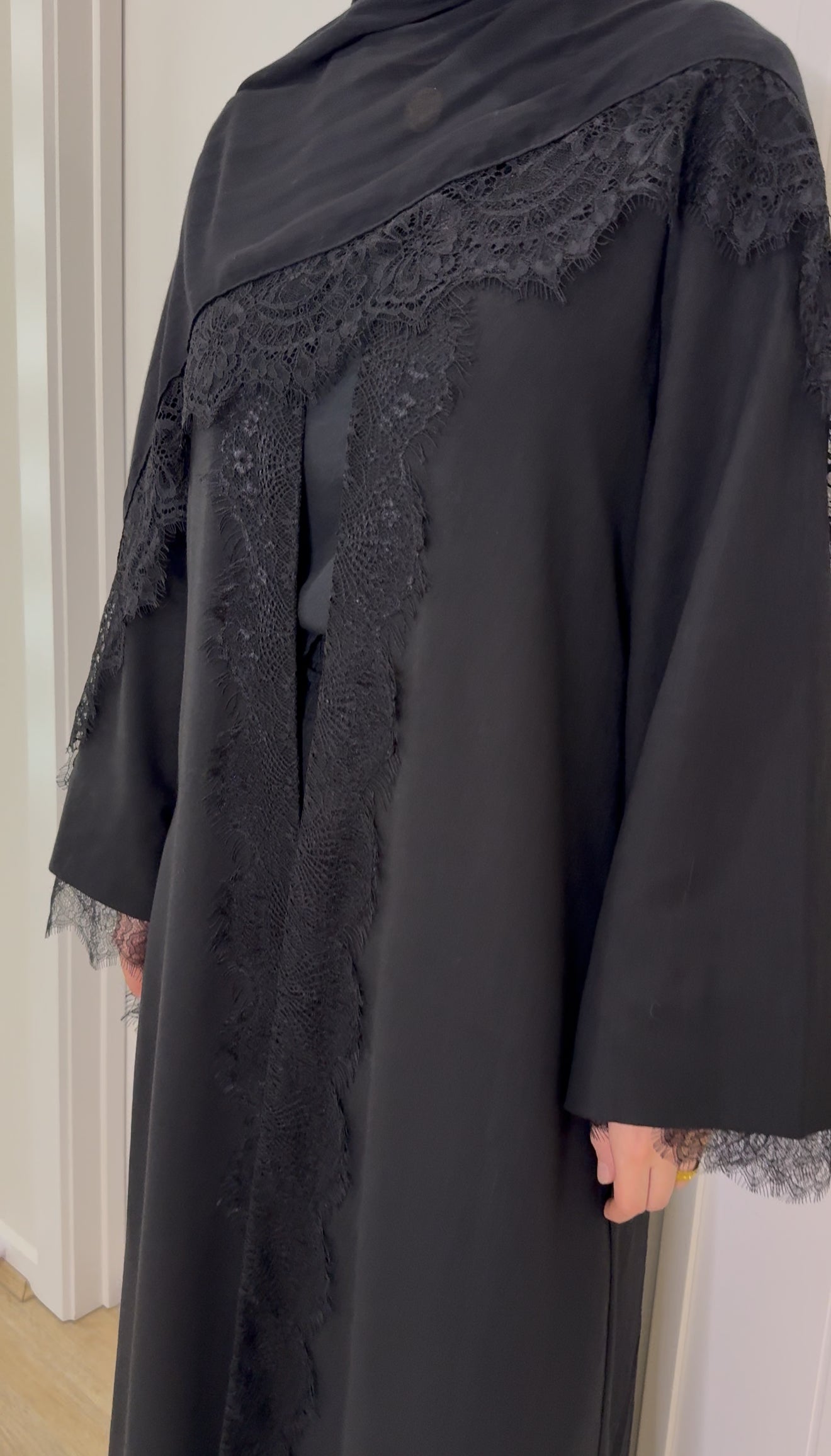 Black Lace Open Abaya