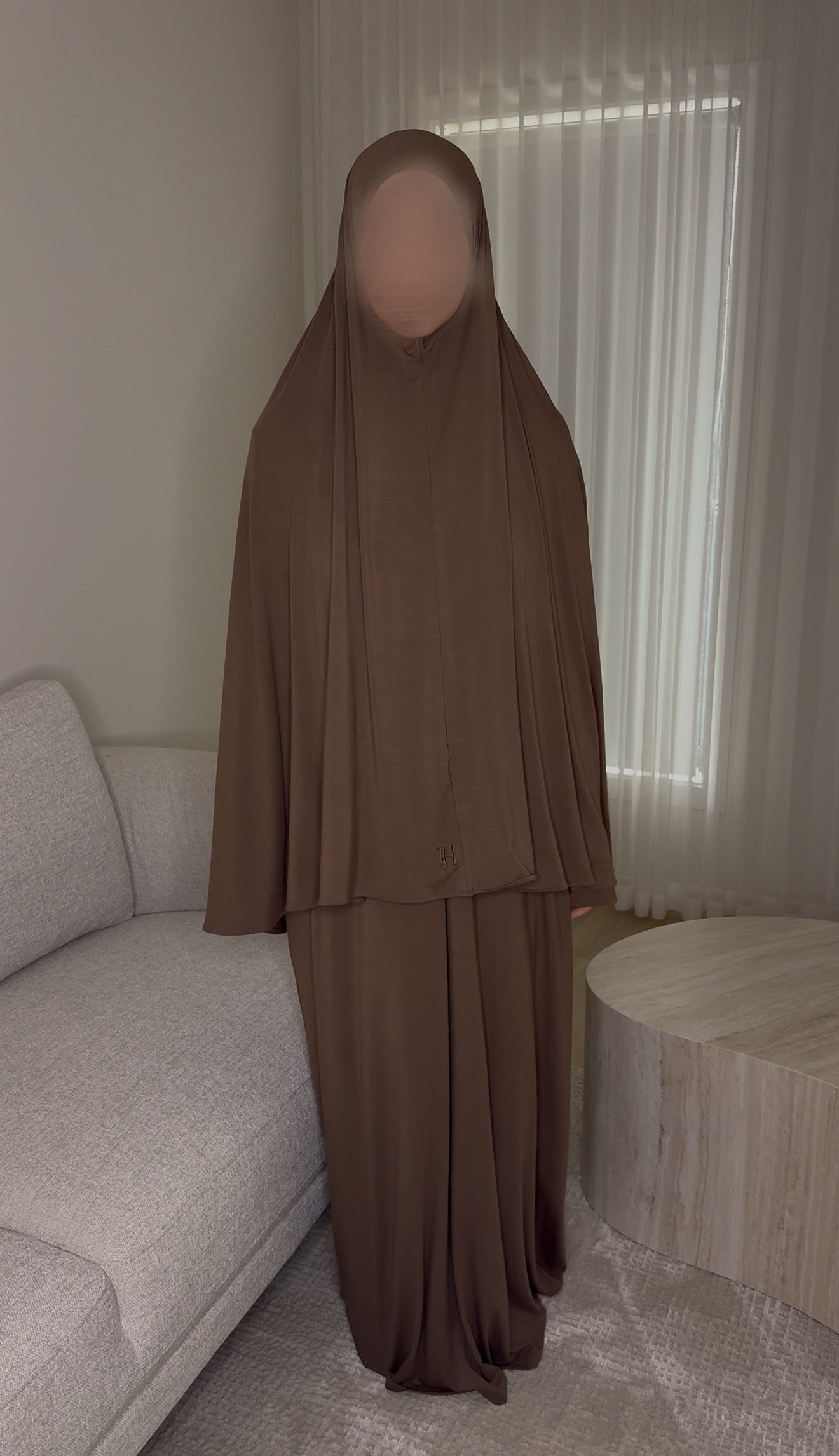 Bamboo Jersey Abaya & Jilbab Set - Deep Mocha