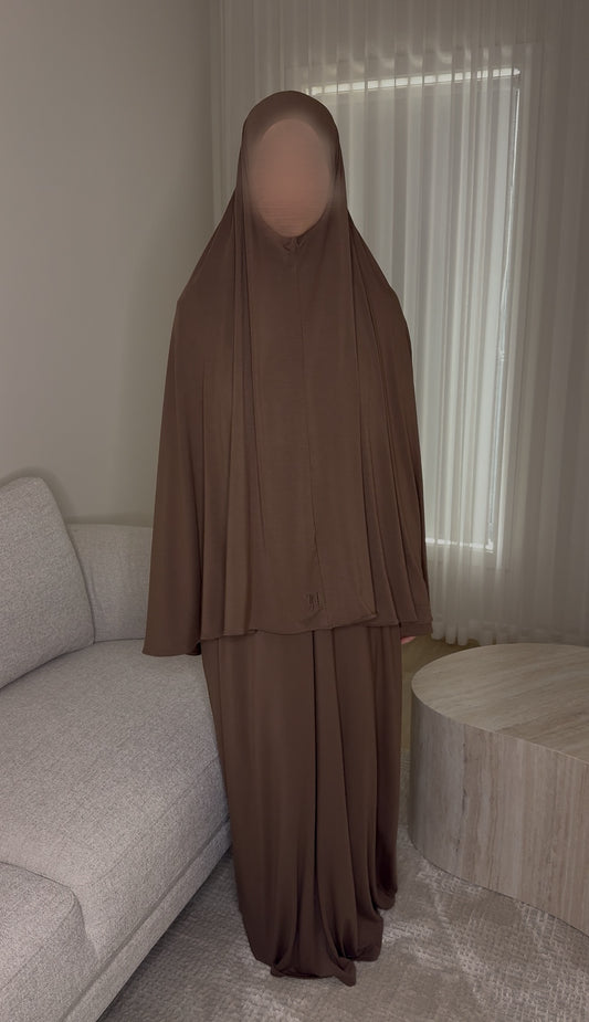 Bamboo Jersey Abaya & Jilbab Set - Deep Mocha