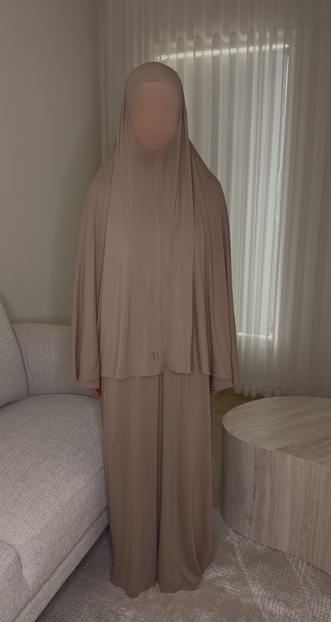 Bamboo Jersey Abaya & Jilbab Set - Beige