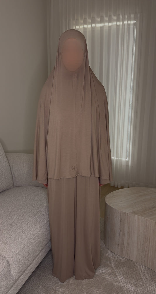 Bamboo Jersey Abaya & Jilbab Set - Beige
