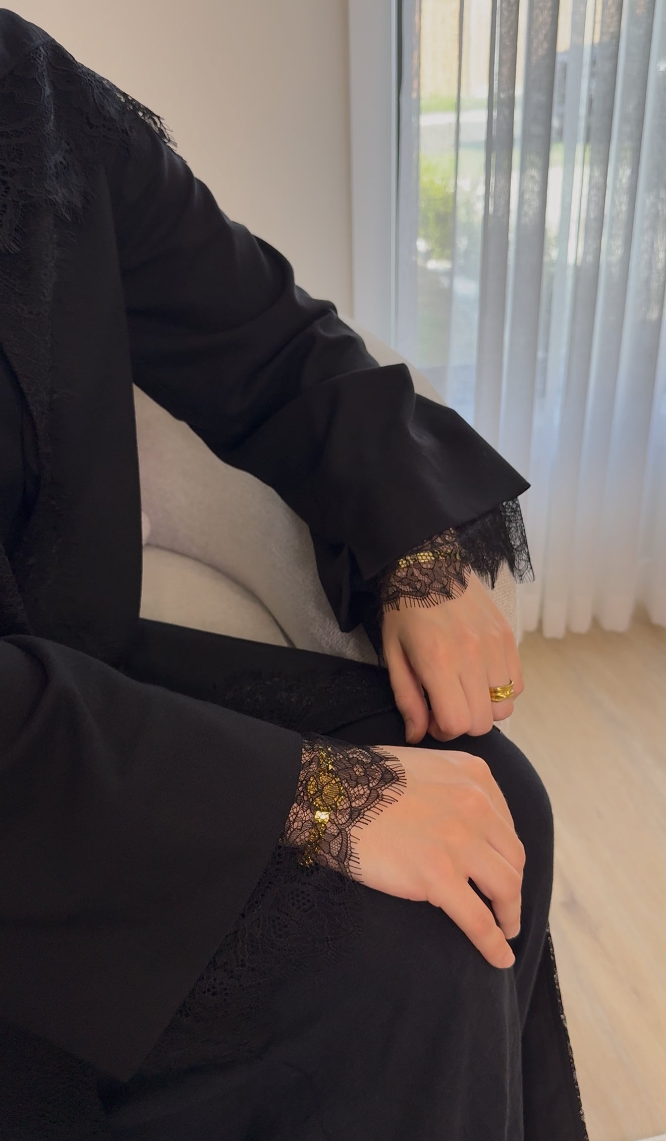 Black Lace Open Abaya
