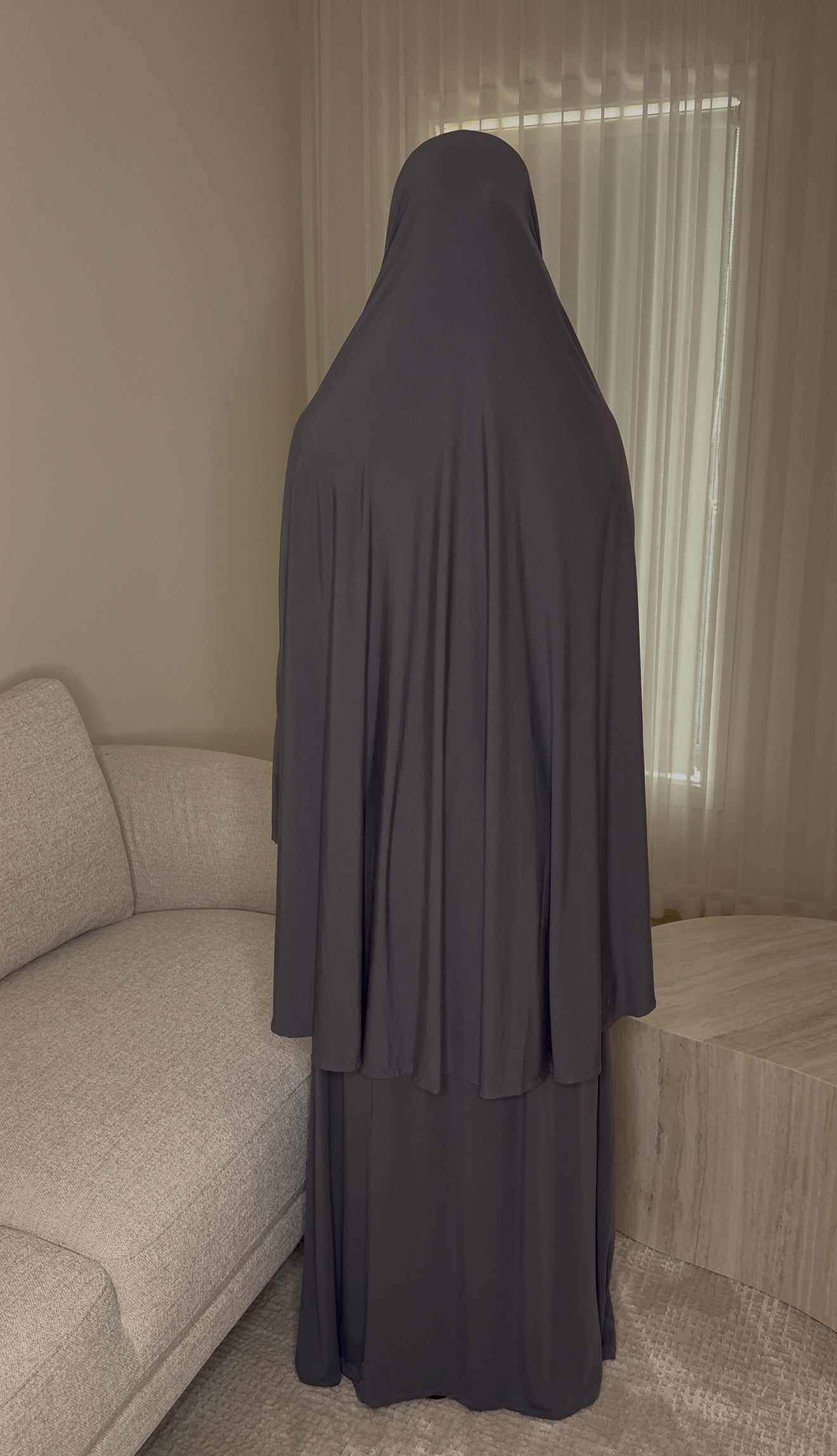 Bamboo Jersey Abaya & Jilbab Set - Iron Grey