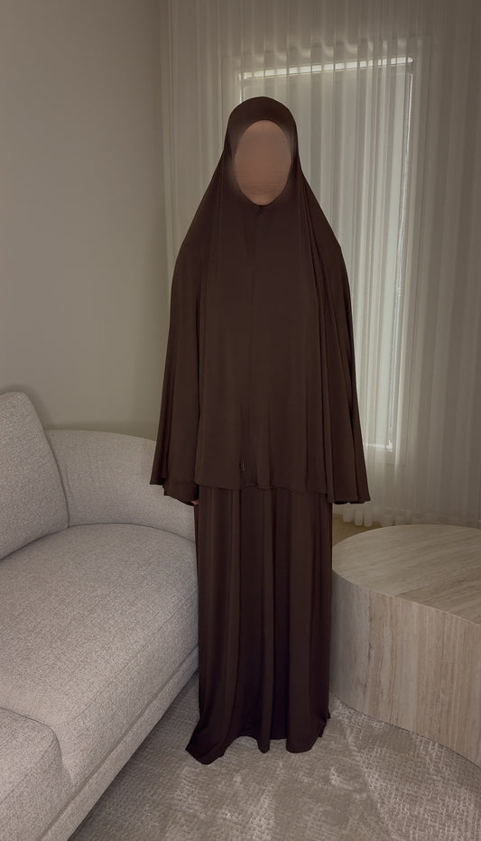 Bamboo Jersey Abaya & Jilbab Set - Espresso