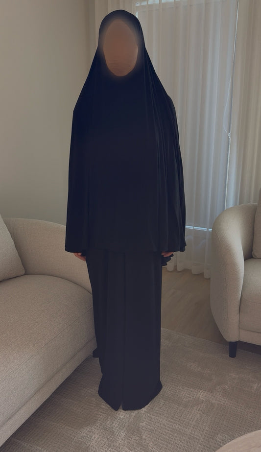 Bamboo Jersey Abaya & Jilbab Set - Black