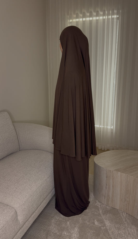 Bamboo Jersey Abaya & Jilbab Set - Espresso