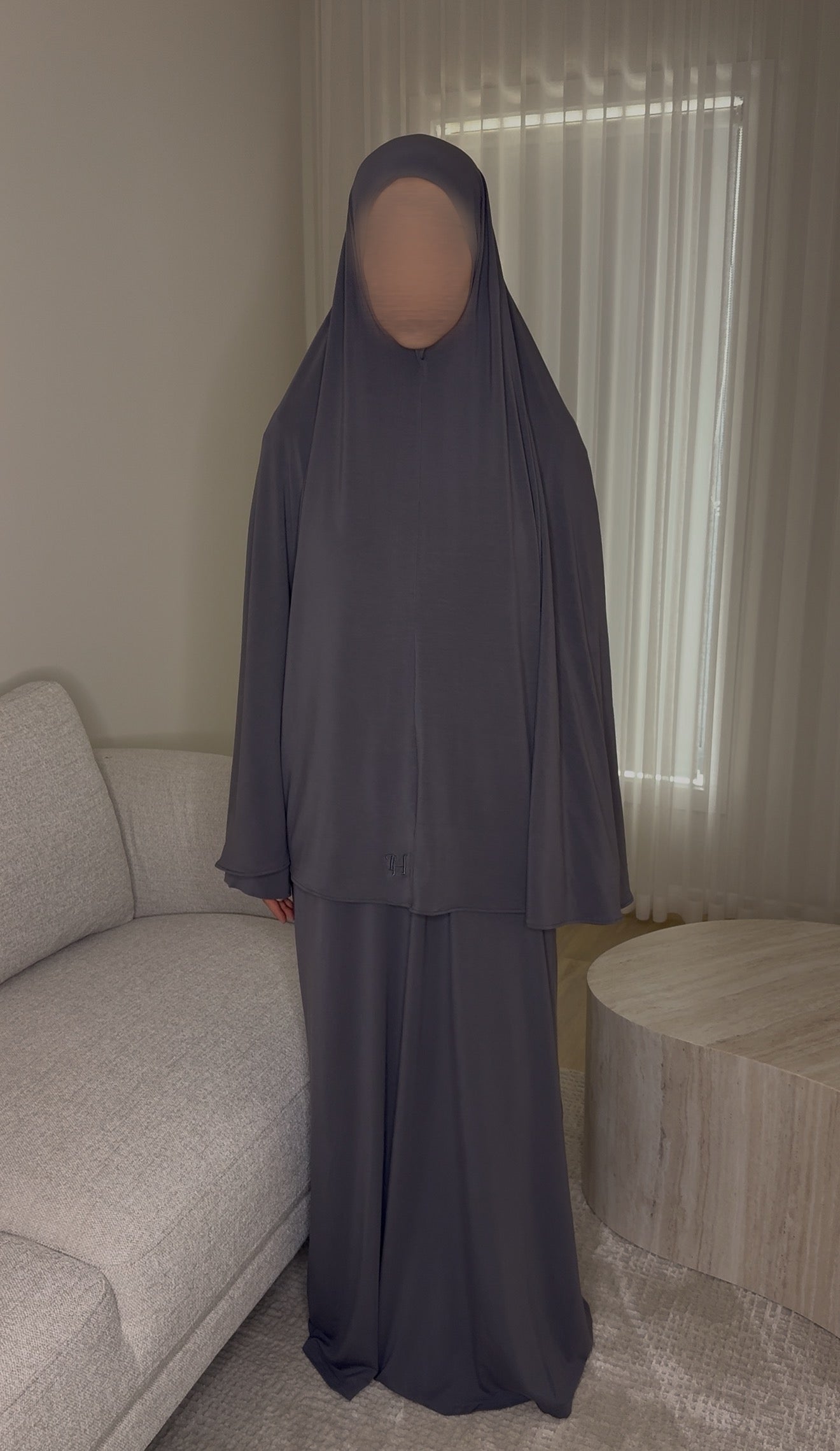 Bamboo Jersey Abaya & Jilbab Set - Iron Grey