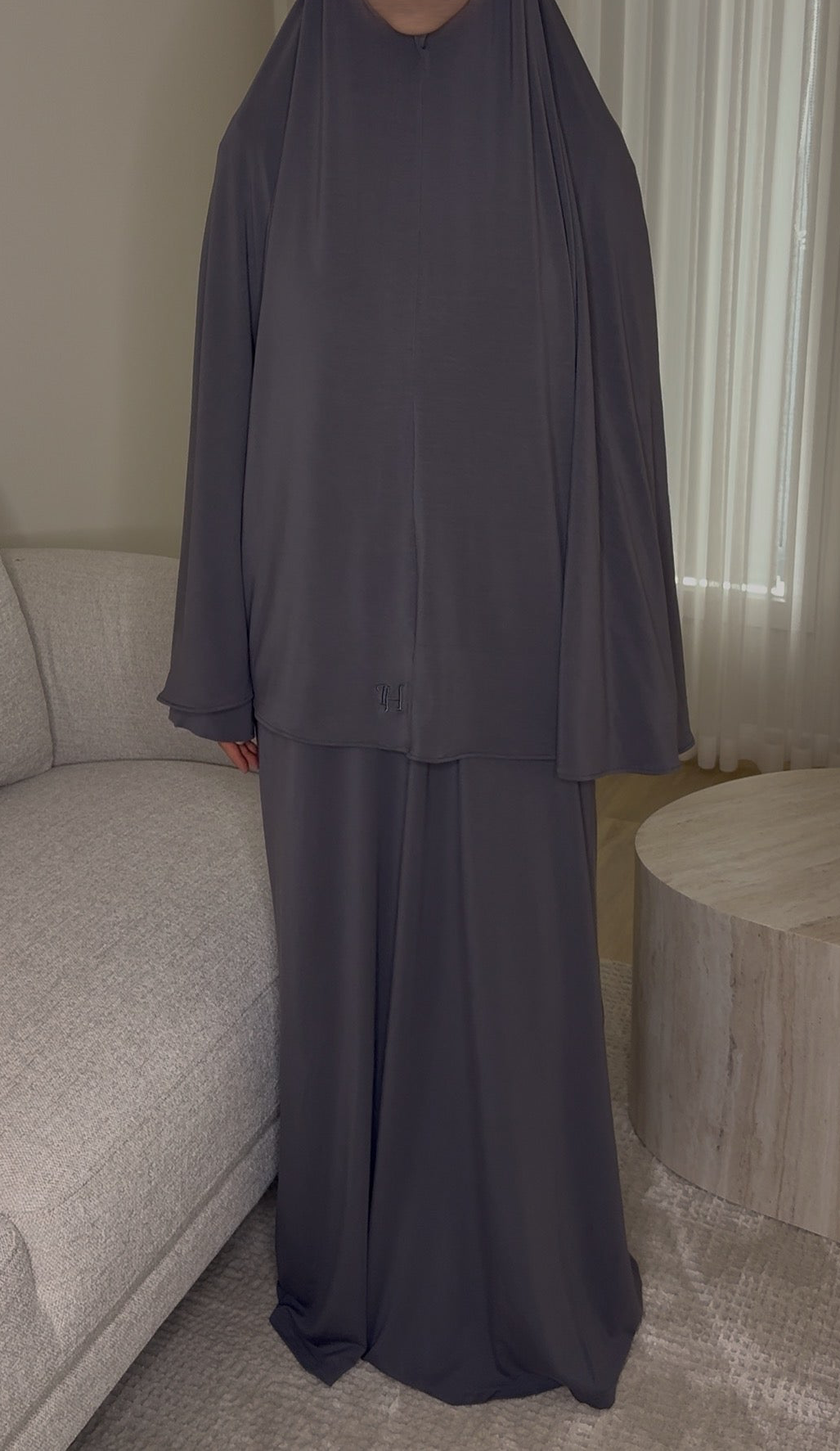 Bamboo Jersey Abaya & Jilbab Set - Iron Grey