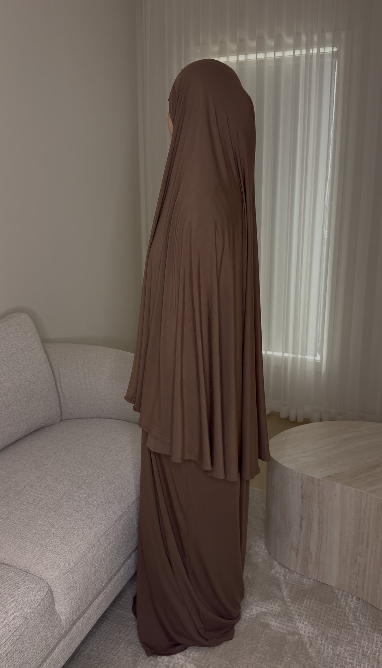 Bamboo Jersey Abaya & Jilbab Set - Deep Mocha