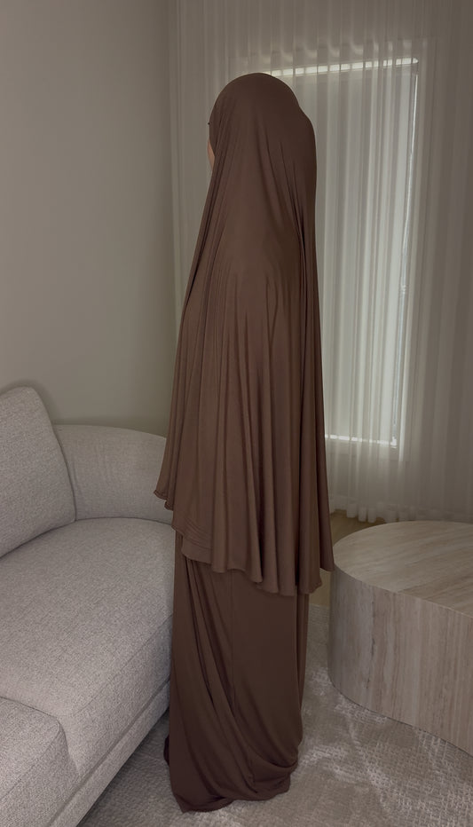 Bamboo Jersey Abaya & Jilbab Set - Deep Mocha
