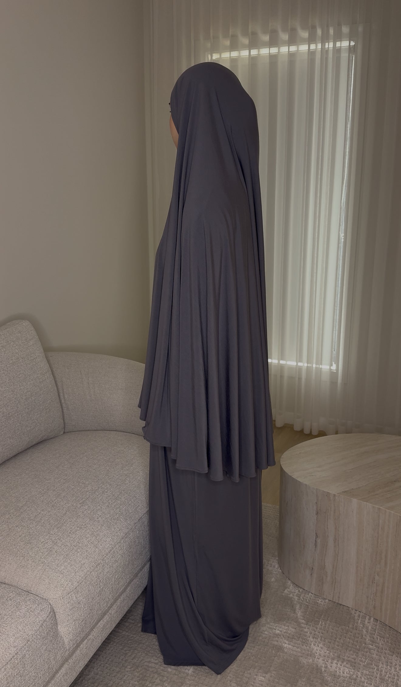 Bamboo Jersey Abaya & Jilbab Set - Iron Grey