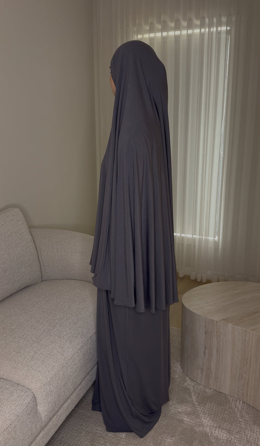 Bamboo Jersey Abaya & Jilbab Set - Iron Grey